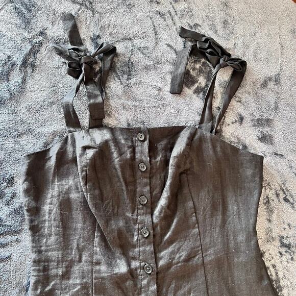 ✨Forever 21 Black Linen Blend Button Front Dress Women Large Tie Strap Sundress - Picture 3 of 9